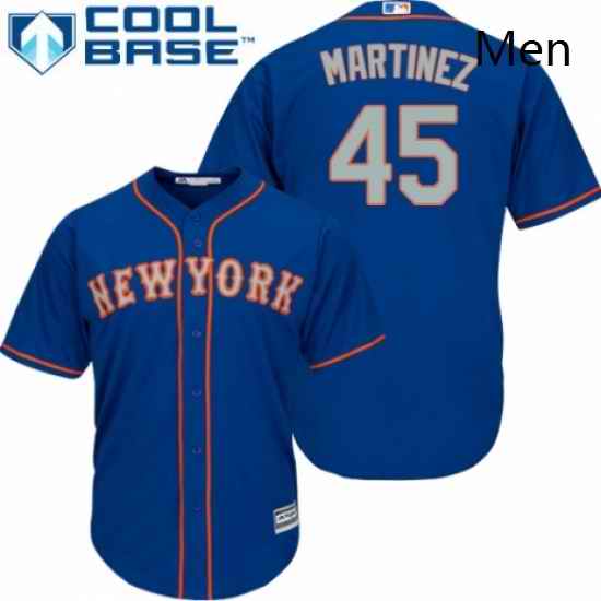 Mens Majestic New York Mets 45 Pedro Martinez Replica Royal Blue Alternate Road Cool Base MLB Jersey